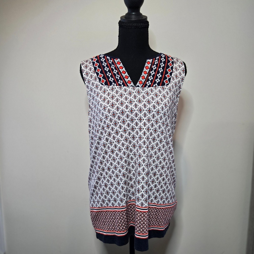 Zac & Rachel Tank Top Women L Multicolor Excellent Geometric Embroidered V-Neck